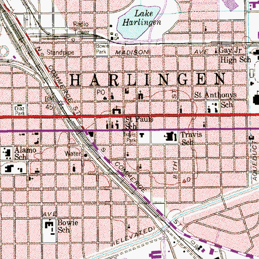 Topographic Map of Lon C Hill City Office Building, TX
