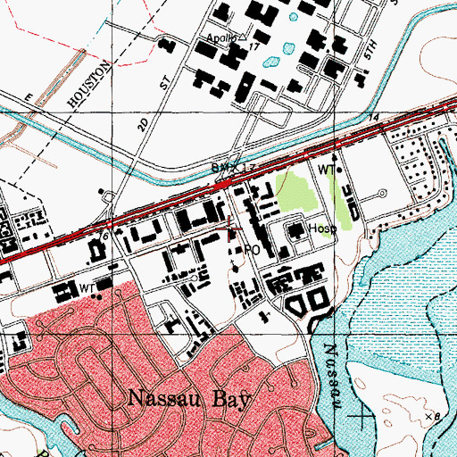 Topographic Map of Nassau Bay City Hall, TX