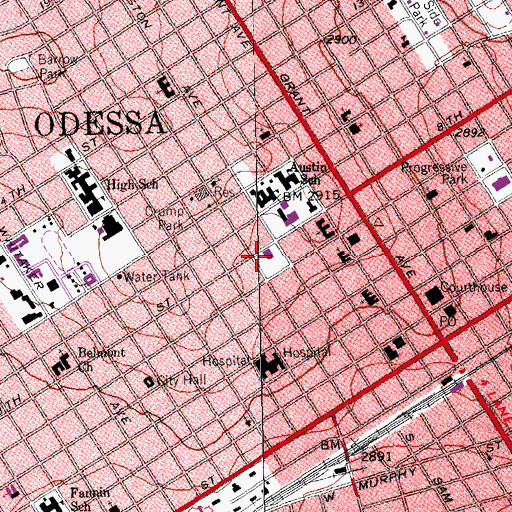 Topographic Map of Odessa City Hall, TX