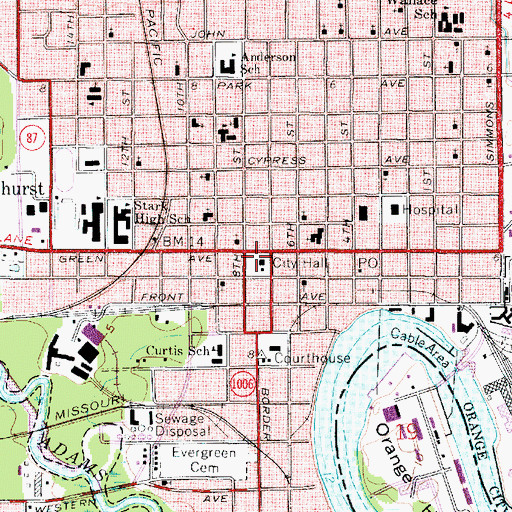 Topographic Map of Orange City Hall, TX