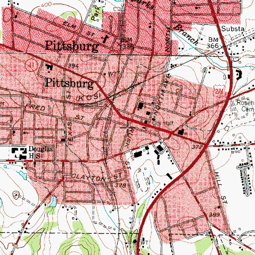 Topographic Map of Pittsburg City Hall, TX
