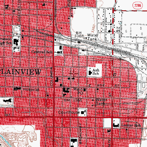 Topographic Map of Plainview City Hall, TX