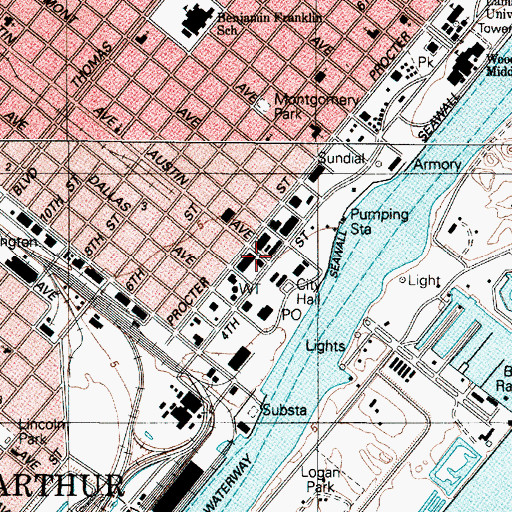 Topographic Map of Port Arthur City Hall, TX