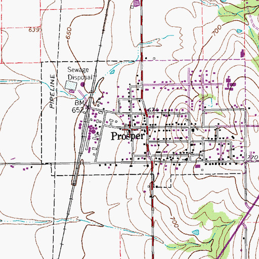 Topographic Map of Prosper Town Hall, TX