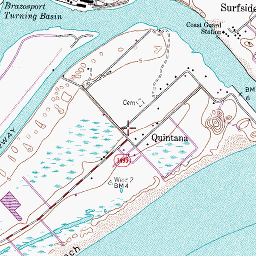 Topographic Map of Quintana Town Office, TX