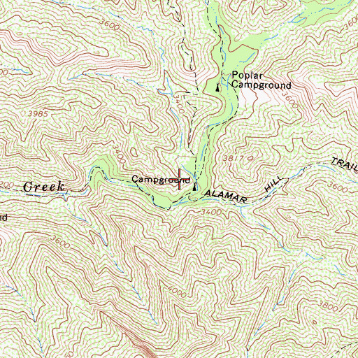 Topographic Map of Pens Campground, CA