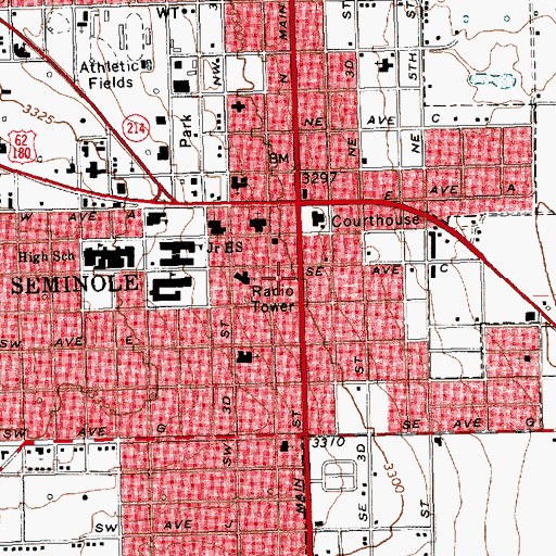 Topographic Map of Seminole City Hall, TX