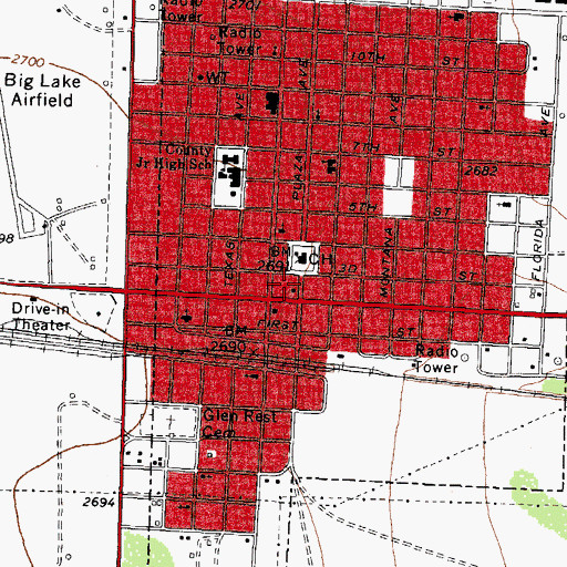 Topographic Map of Big Lake City Hall, TX