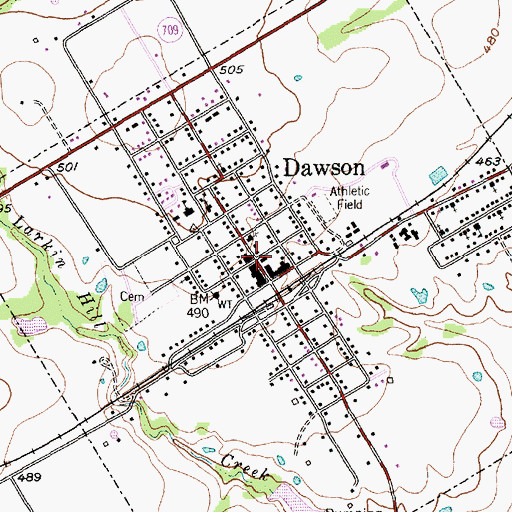 Topographic Map of Dawson City Hall, TX