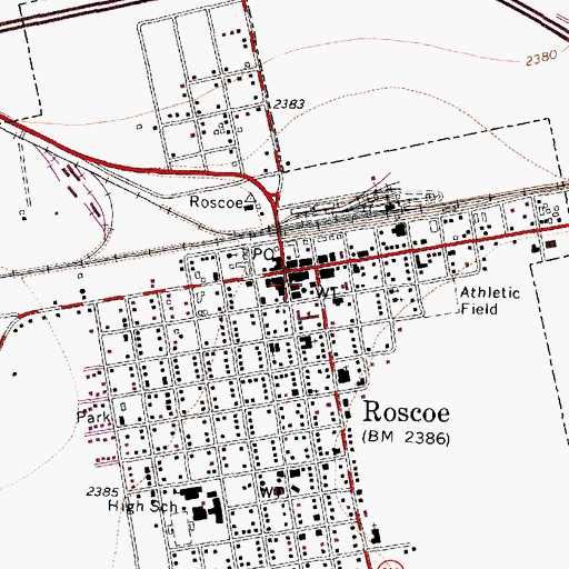 Topographic Map of Roscoe City Hall, TX