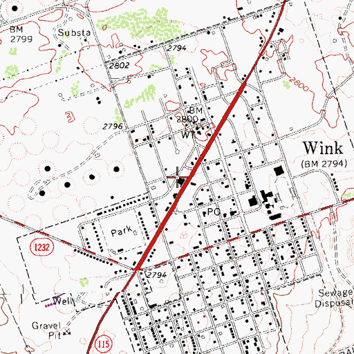 Topographic Map of Wink City Hall, TX