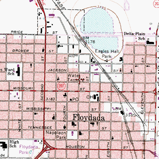 Topographic Map of Floydada Municipal Building, TX