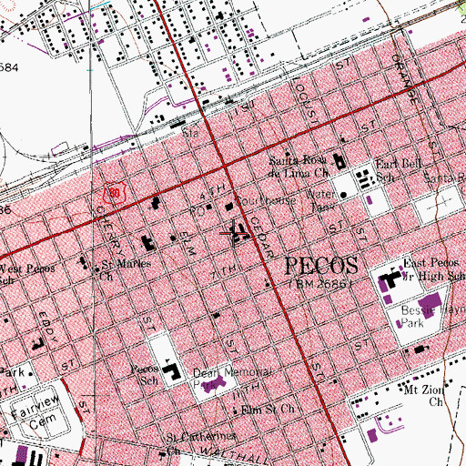 Topographic Map of Pecos City Hall, TX