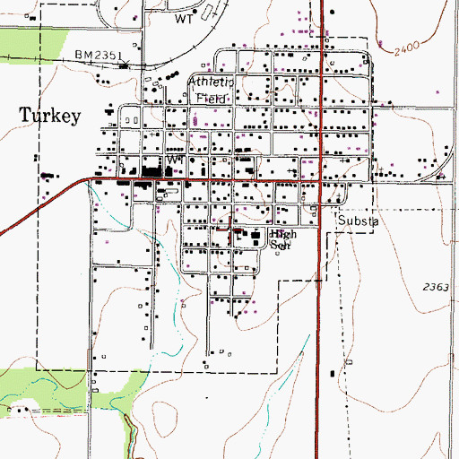 Topographic Map of Turkey City Hall, TX
