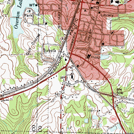 Topographic Map of Overton City Hall, TX