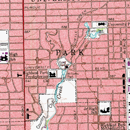 Topographic Map of University Park City Hall, TX