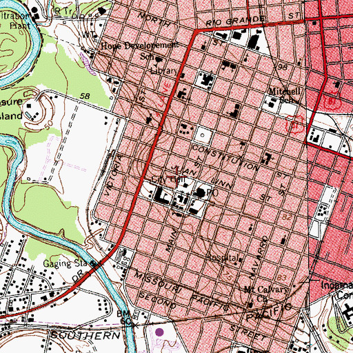 Topographic Map of Victoria City Hall, TX