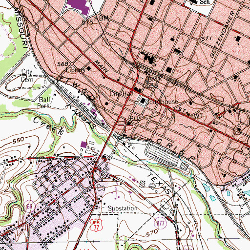 Topographic Map of Waxahachie City Hall, TX
