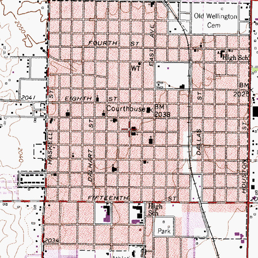 Topographic Map of Wellington City Hall, TX