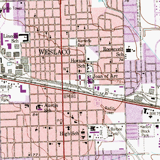 Topographic Map of Weslaco City Hall, TX