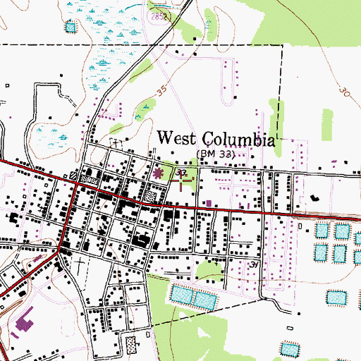 Topographic Map of West Columbia City Hall, TX