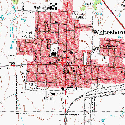 Topographic Map of Whitesboro City Hall, TX