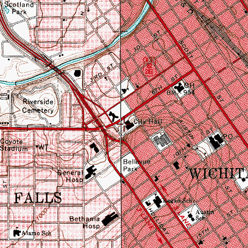 Topographic Map of Wichita Falls City Hall, TX