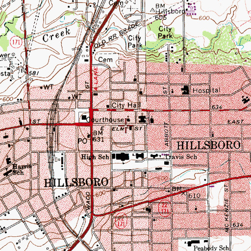 Topographic Map of City of Hillsboro Administration, TX