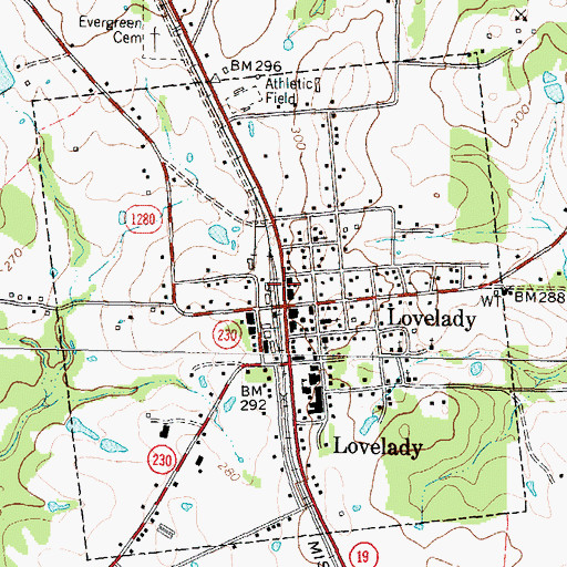 Topographic Map of Lovelady City Hall, TX