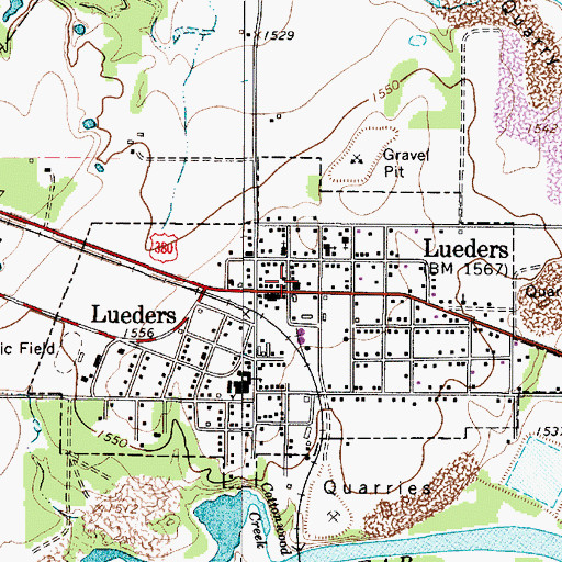 Topographic Map of Lueders City Hall, TX