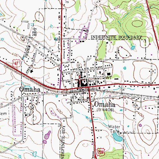Topographic Map of Omaha City Hall, TX