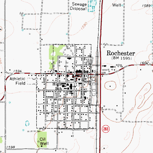 Topographic Map of Rochester City Hall, TX