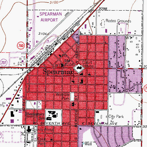 Topographic Map of Spearman City Hall, TX