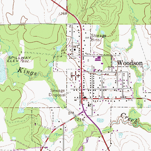 Topographic Map of Woodson Town Hall, TX