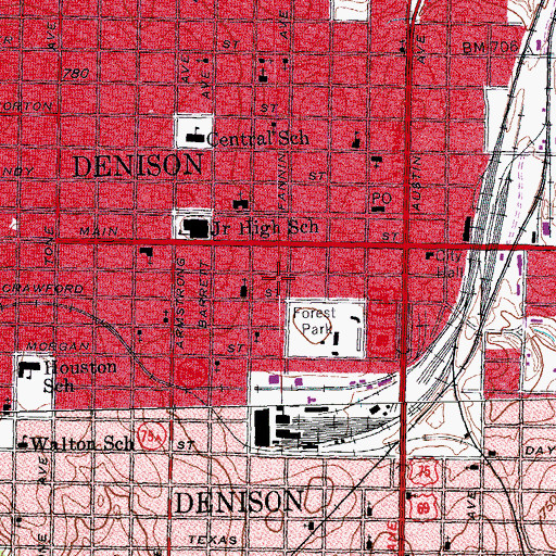 Topographic Map of Denison City Hall, TX