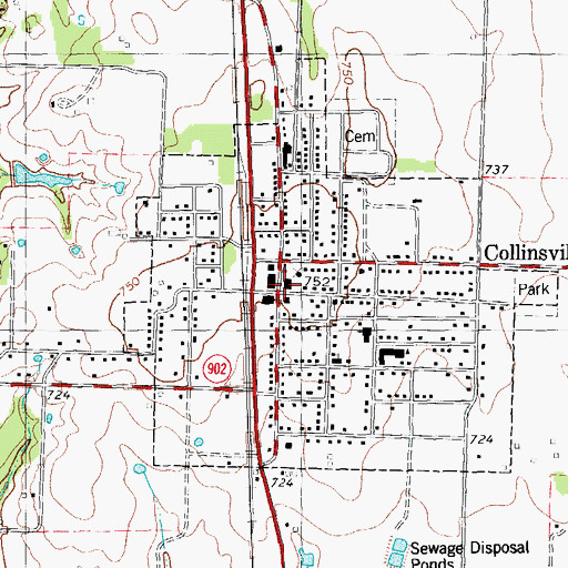 Topographic Map of Collinsville City Hall, TX