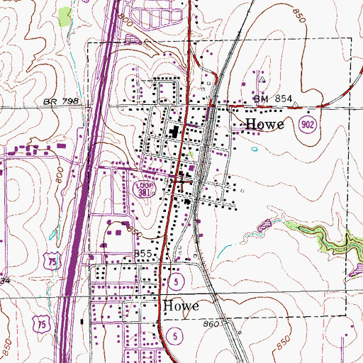Topographic Map of Howe City Hall, TX