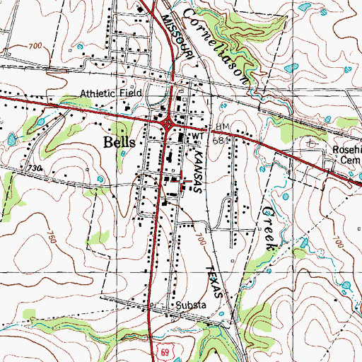 Topographic Map of Bells City Hall, TX