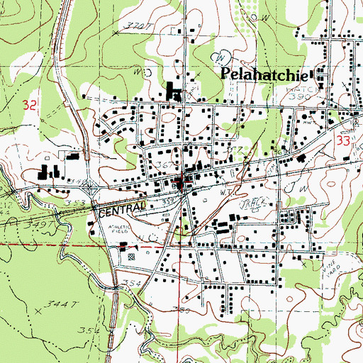 Topographic Map of Pelahatchie Police Department, MS