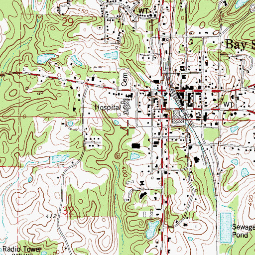 Topographic Map of Bay Springs Police Department, MS