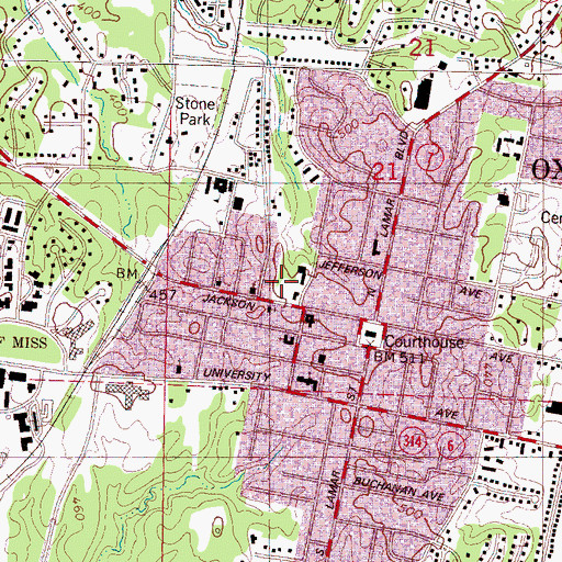 Topographic Map of Lafayette County Sheriff's Office, MS