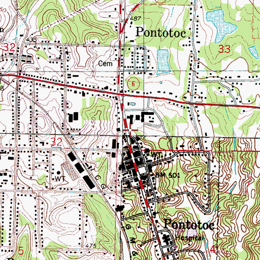 Topographic Map of Pontotoc Police Department, MS