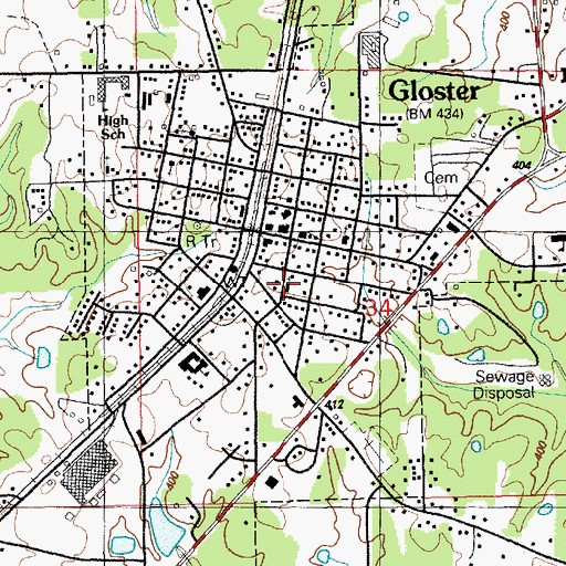 Topographic Map of Gloster Police Department, MS