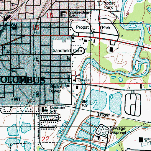 Topographic Map of Lowndes County Sheriff's Department, MS