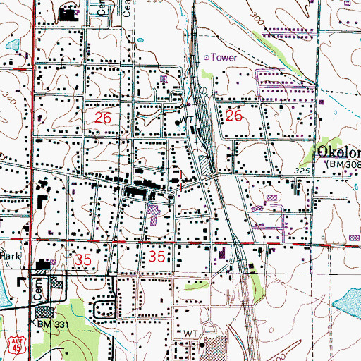 Topographic Map of Okolona Police Department, MS