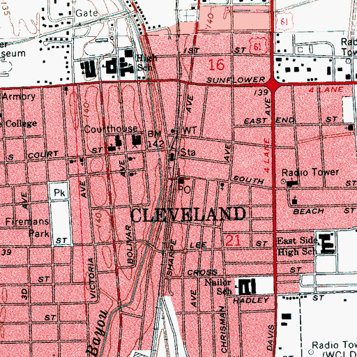 Topographic Map of Cleveland City Police Department, MS