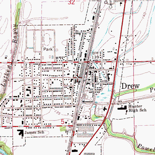 Topographic Map of Drew Police Department, MS