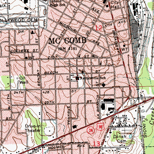 Topographic Map of McComb Police Department, MS