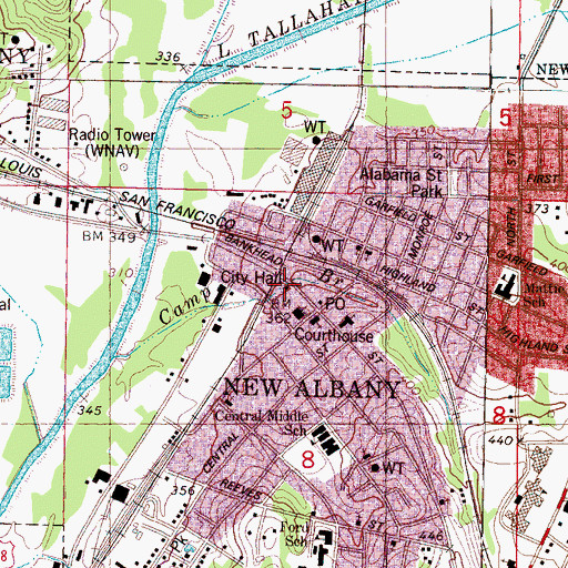 Topographic Map of New Albany Police Department, MS