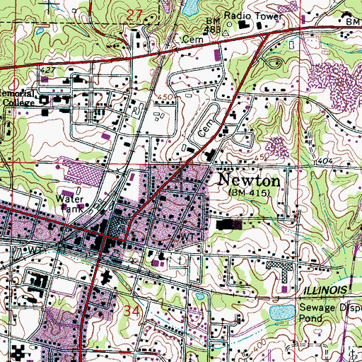 Topographic Map of Newton Police Department, MS